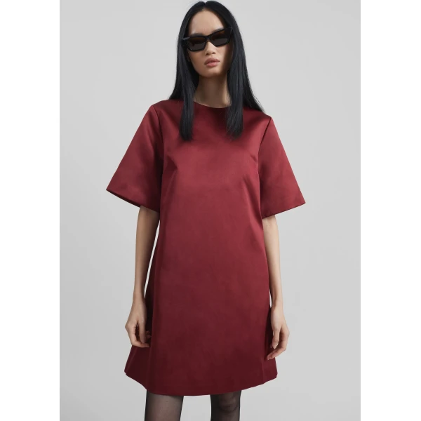 The Frankie Shop Harperz Mini Dress - Cabernet - Oversized Minimalist Dresses in Red - Shop at Luxury Shoes 