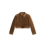 The Frankie Shop Hartford Suede Short Jacket - Dark Camel - Oversized Minimalist Jackets in Beige - Shop at Luxury Shoes 