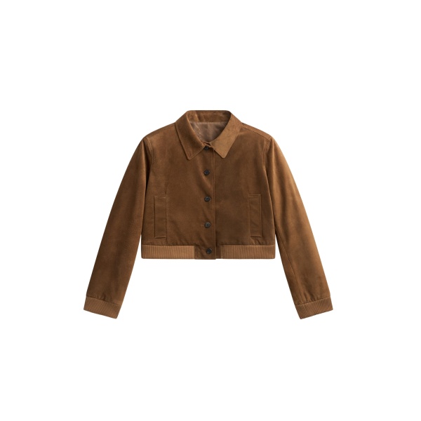 The Frankie Shop Hartford Suede Short Jacket - Dark Camel - Oversized Minimalist Jackets in Beige - Shop at Luxury Shoes 