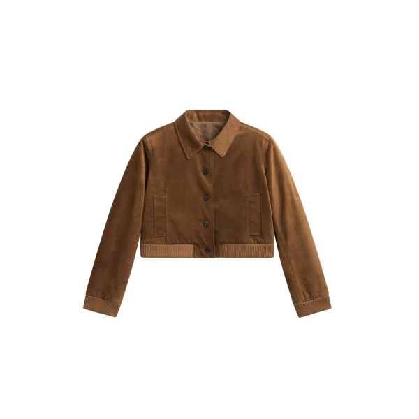 The Frankie Shop Hartford Suede Short Jacket - Dark Camel - Oversized Minimalist Jackets in Beige - Shop at Luxury Shoes 