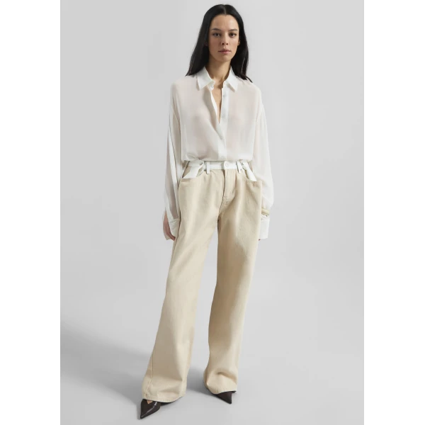 The Frankie Shop Hayla Contrast Denim Pants - Beige/Off White - Oversized Minimalist Pants in Multicolour - Shop at Luxury Shoes 
