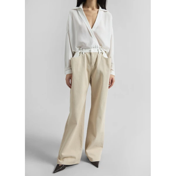The Frankie Shop Hayla Contrast Denim Pants - Beige/Off White - Oversized Minimalist Pants in Multicolour - Shop at Luxury Shoes 