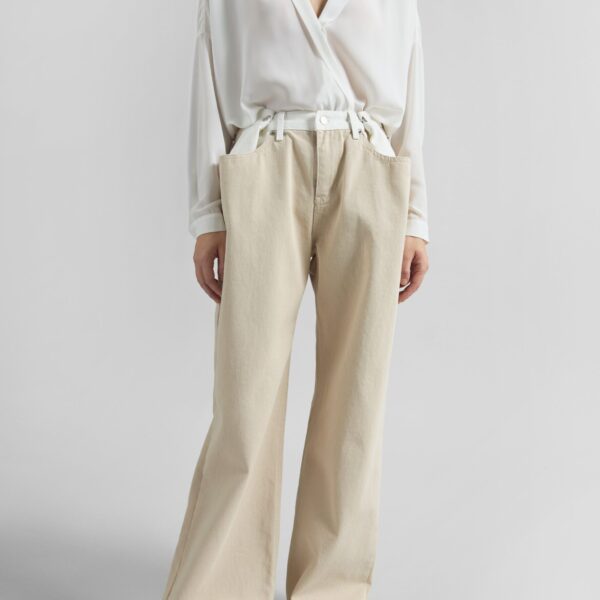 The Frankie Shop Hayla Contrast Denim Pants – Beige/Off White, view 3