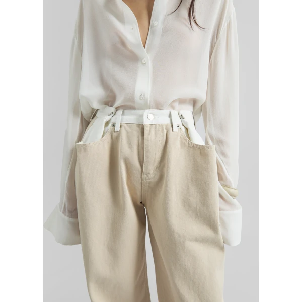 The Frankie Shop Hayla Contrast Denim Pants - Beige/Off White - Oversized Minimalist Pants in Multicolour - Shop at Luxury Shoes 
