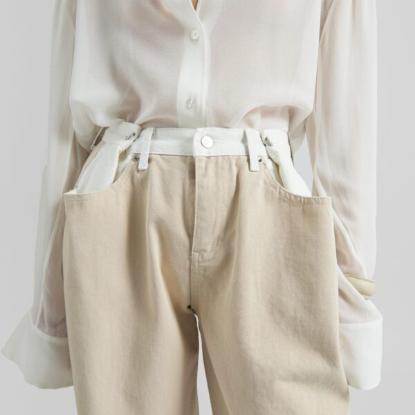 The Frankie Shop Hayla Contrast Denim Pants – Beige/Off White, view 4