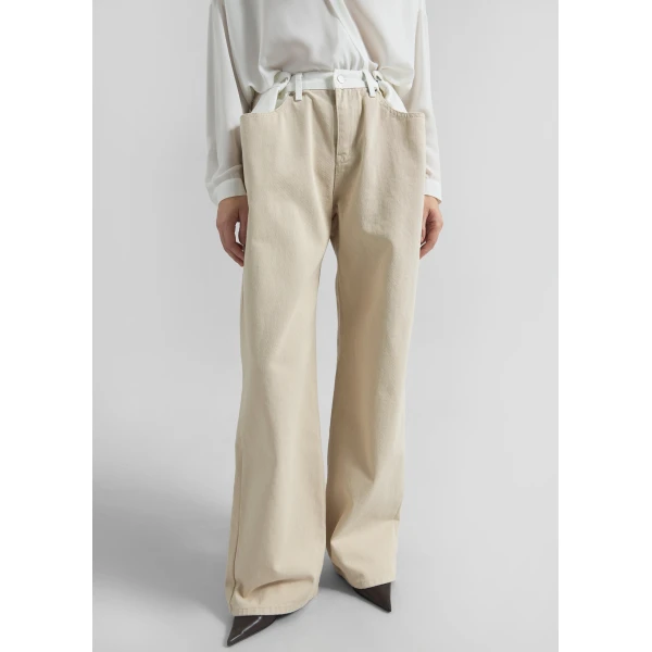 The Frankie Shop Hayla Contrast Denim Pants - Beige/Off White - Oversized Minimalist Pants in Multicolour - Shop at Luxury Shoes 