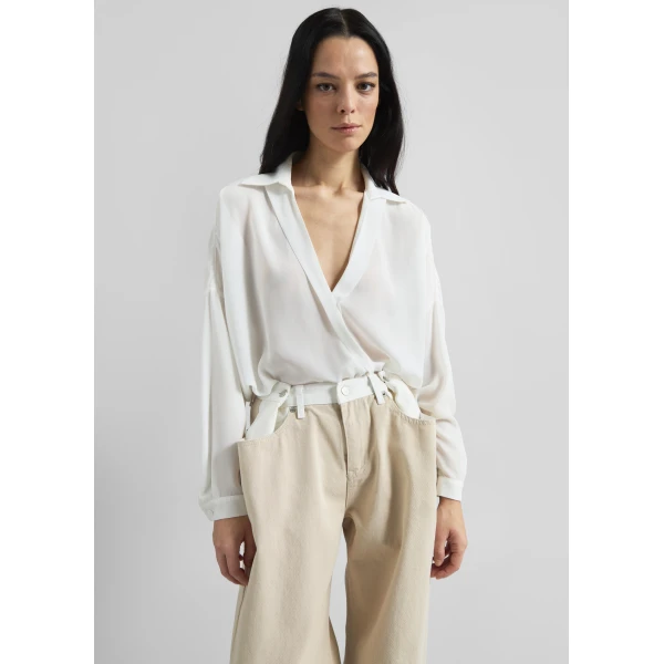 The Frankie Shop Hayla Contrast Denim Pants - Beige/Off White - Oversized Minimalist Pants in Multicolour - Shop at Luxury Shoes 