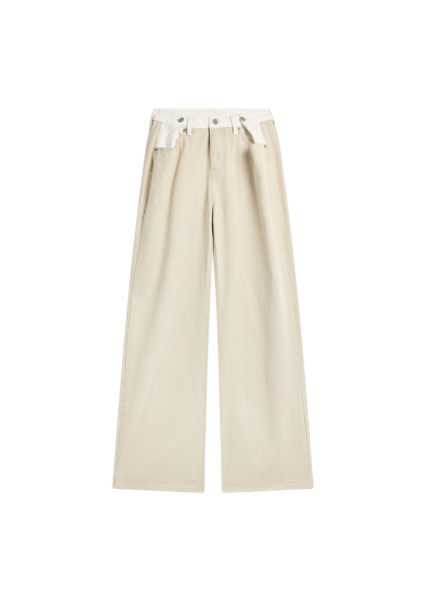 The Frankie Shop Hayla Contrast Denim Pants - Beige/Off White - Oversized Minimalist Pants in Multicolour - Shop at Luxury Shoes 