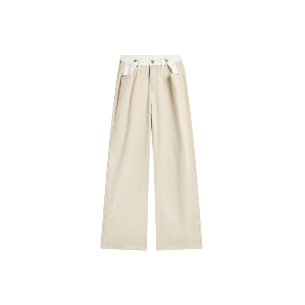 The Frankie Shop Hayla Contrast Denim Pants - Beige/Off White - Oversized Minimalist Pants in Multicolour - Shop at Luxury Shoes 