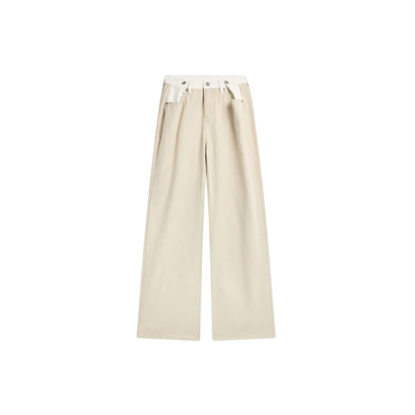 The Frankie Shop Hayla Contrast Denim Pants - Beige/Off White - Oversized Minimalist Pants in Multicolour - Shop at Luxury Shoes 