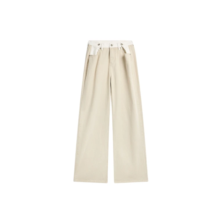 The Frankie Shop Hayla Contrast Denim Pants - Beige/Off White - Oversized Minimalist Pants in Multicolour - Shop at Luxury Shoes 