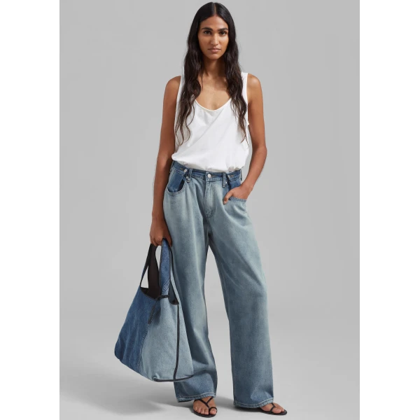 The Frankie Shop Hayla Contrast Denim Pants - Light Wash/Blue - Oversized Minimalist Pants in Multicolour - Shop at Luxury Shoes 