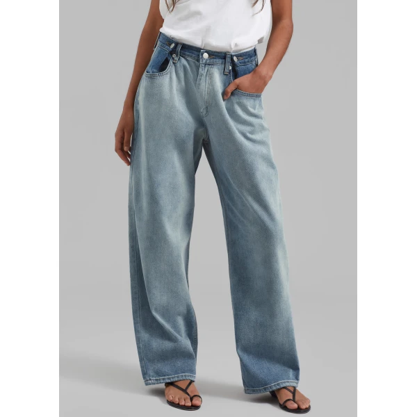 The Frankie Shop Hayla Contrast Denim Pants - Light Wash/Blue - Oversized Minimalist Pants in Multicolour - Shop at Luxury Shoes 