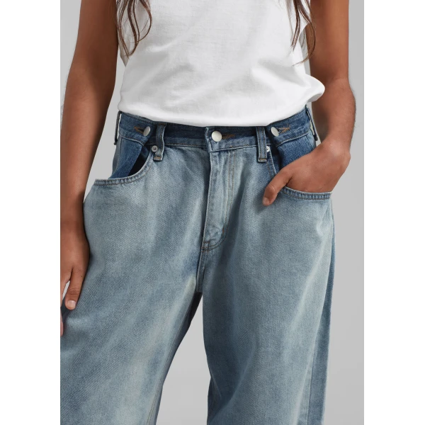 The Frankie Shop Hayla Contrast Denim Pants - Light Wash/Blue - Oversized Minimalist Pants in Multicolour - Shop at Luxury Shoes 