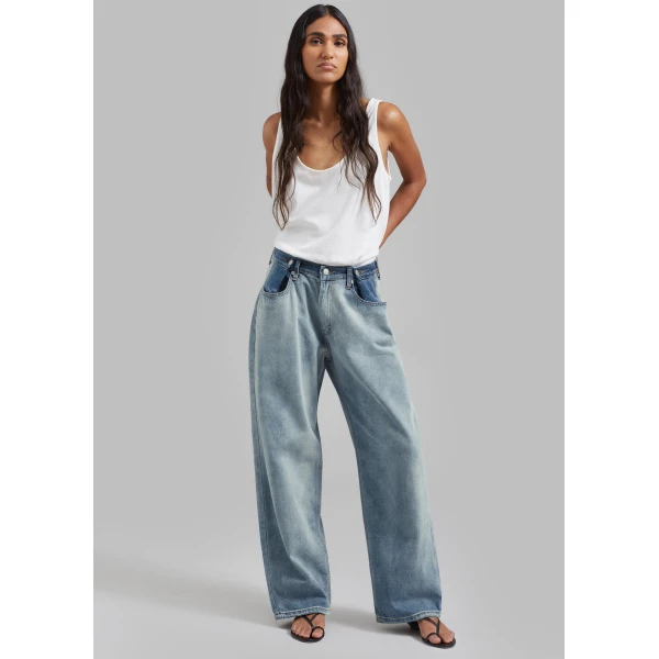 The Frankie Shop Hayla Contrast Denim Pants - Light Wash/Blue - Oversized Minimalist Pants in Multicolour - Shop at Luxury Shoes 