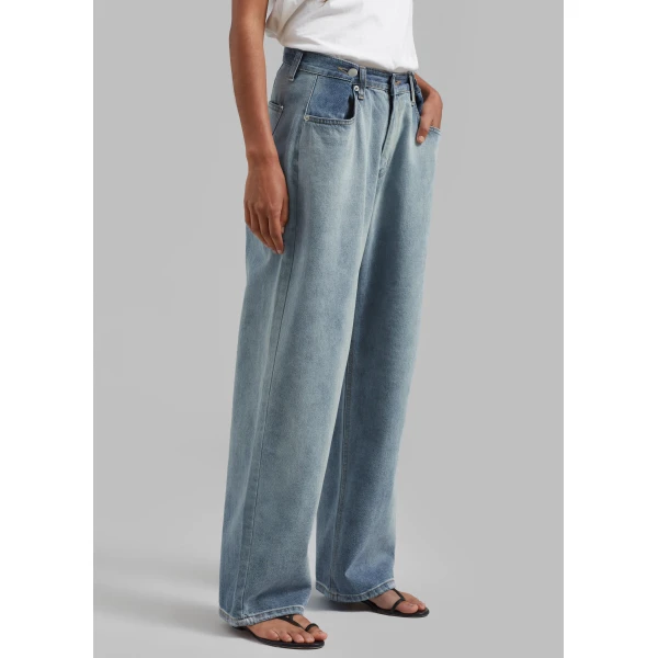 The Frankie Shop Hayla Contrast Denim Pants - Light Wash/Blue - Oversized Minimalist Pants in Multicolour - Shop at Luxury Shoes 