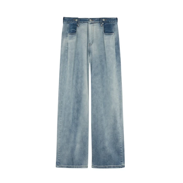 The Frankie Shop Hayla Contrast Denim Pants - Light Wash/Blue - Oversized Minimalist Pants in Multicolour - Shop at Luxury Shoes 