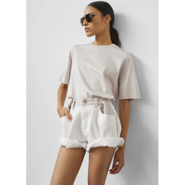 The Frankie Shop Hayla Contrast Denim Shorts - Off White/Beige - Oversized Minimalist Shorts in Multicolour - Shop at Luxury Shoes 
