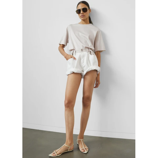 The Frankie Shop Hayla Contrast Denim Shorts - Off White/Beige - Oversized Minimalist Shorts in Multicolour - Shop at Luxury Shoes 