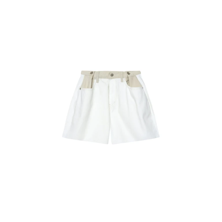 The Frankie Shop Hayla Contrast Denim Shorts - Off White/Beige - Oversized Minimalist Shorts in Multicolour - Shop at Luxury Shoes 