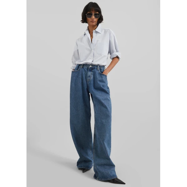The Frankie Shop Hayla Denim Pants - Medium Wash - Oversized Minimalist Pants in Grey - Shop at Luxury Shoes 