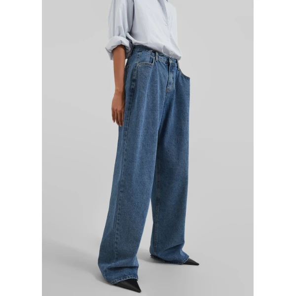 The Frankie Shop Hayla Denim Pants - Medium Wash - Oversized Minimalist Pants in Grey - Shop at Luxury Shoes 