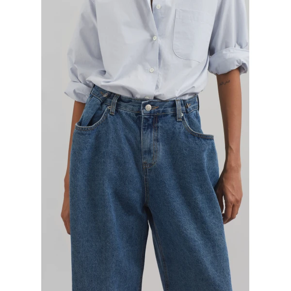 The Frankie Shop Hayla Denim Pants - Medium Wash - Oversized Minimalist Pants in Grey - Shop at Luxury Shoes 
