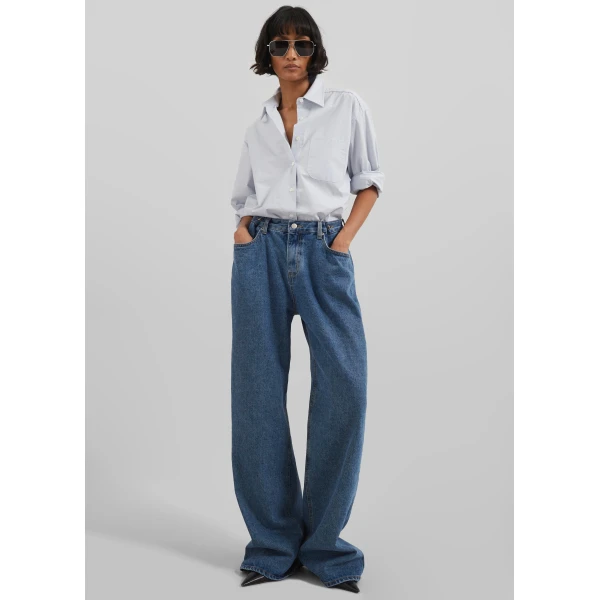 The Frankie Shop Hayla Denim Pants - Medium Wash - Oversized Minimalist Pants in Grey - Shop at Luxury Shoes 