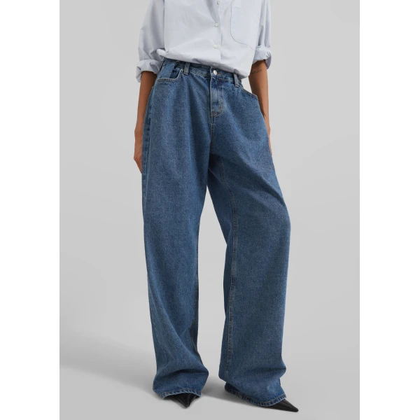 The Frankie Shop Hayla Denim Pants - Medium Wash - Oversized Minimalist Pants in Grey - Shop at Luxury Shoes 