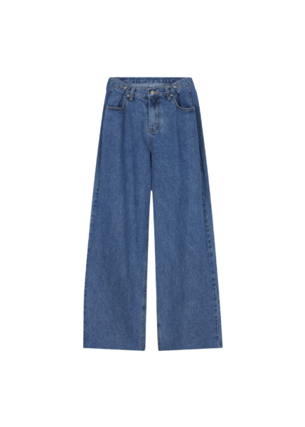 The Frankie Shop Hayla Denim Pants - Medium Wash - Oversized Minimalist Pants in Grey - Shop at Luxury Shoes 