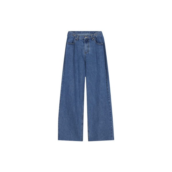 The Frankie Shop Hayla Denim Pants - Medium Wash - Oversized Minimalist Pants in Grey - Shop at Luxury Shoes 