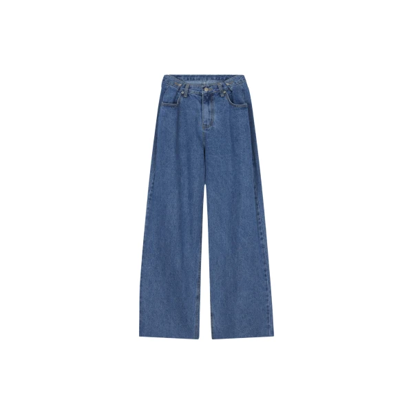 The Frankie Shop Hayla Denim Pants - Medium Wash - Oversized Minimalist Pants in Grey - Shop at Luxury Shoes 