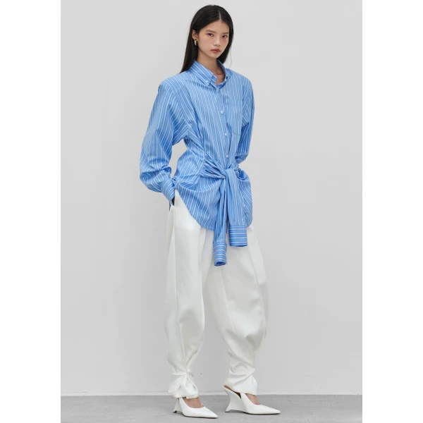The Frankie Shop Heaton Double-Sleeve Padded Shirt – Blue/White Stripe, view 2
