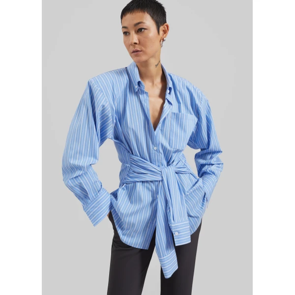 The Frankie Shop Heaton Double-Sleeve Padded Shirt – Blue/White Stripe, view 3