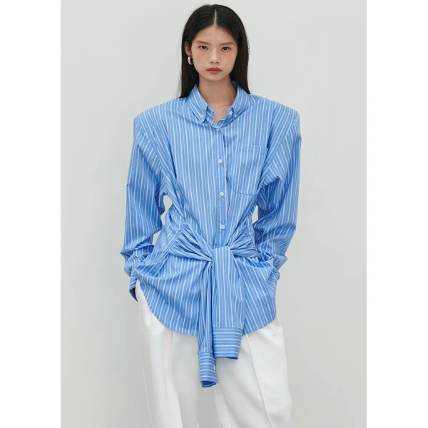 The Frankie Shop Heaton Double-Sleeve Padded Shirt – Blue/White Stripe, view 4
