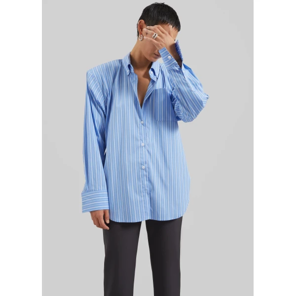The Frankie Shop Heaton Double-Sleeve Padded Shirt – Blue/White Stripe, view 5