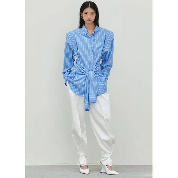 The Frankie Shop Heaton Double-Sleeve Padded Shirt – Blue/White Stripe, view 6