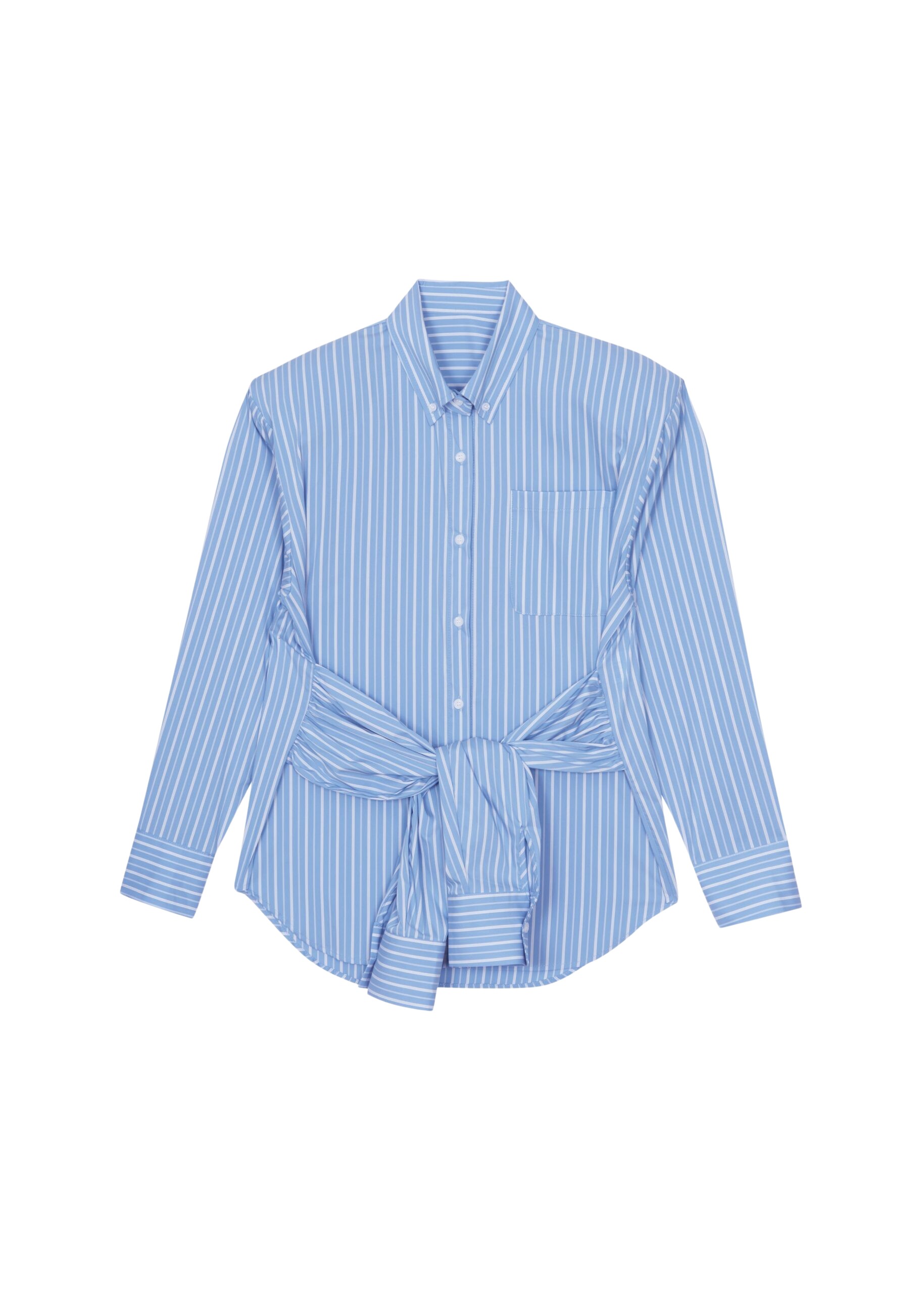 The Frankie Shop Heaton Double-Sleeve Padded Shirt - Blue/White Stripe - Oversized Minimalist Tops in Multicolour - Shop at Luxury Shoes 