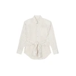 The Frankie Shop Heaton Double-Sleeve Padded Shirt - White/Brown Stripe - Oversized Minimalist Tops in Multicolour - Shop at Luxury Shoes 