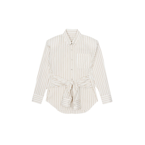 The Frankie Shop Heaton Double-Sleeve Padded Shirt - White/Brown Stripe - Oversized Minimalist Tops in Multicolour - Shop at Luxury Shoes 