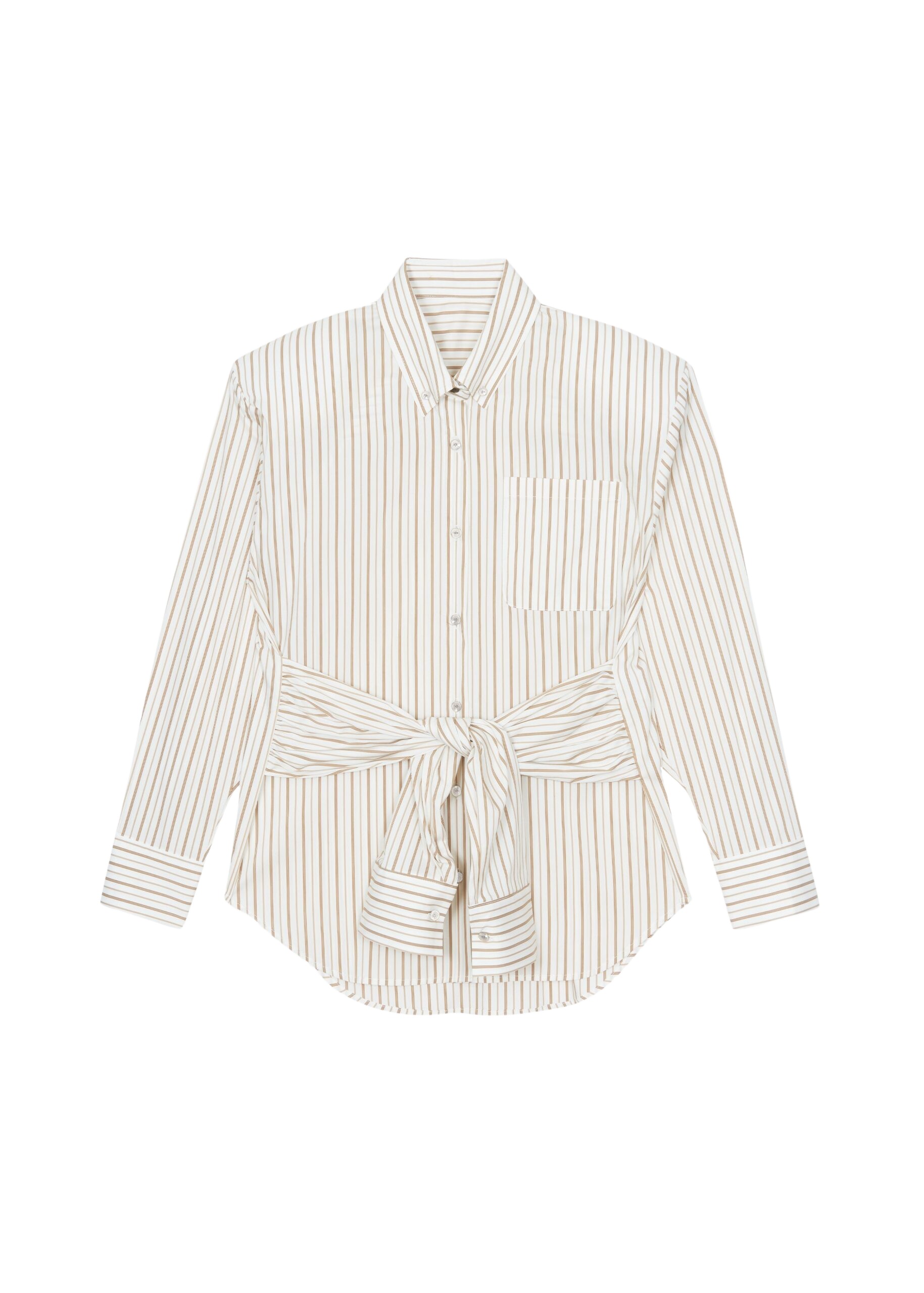 The Frankie Shop Heaton Double-Sleeve Padded Shirt - White/Brown Stripe - Oversized Minimalist Tops in Multicolour - Shop at Luxury Shoes 