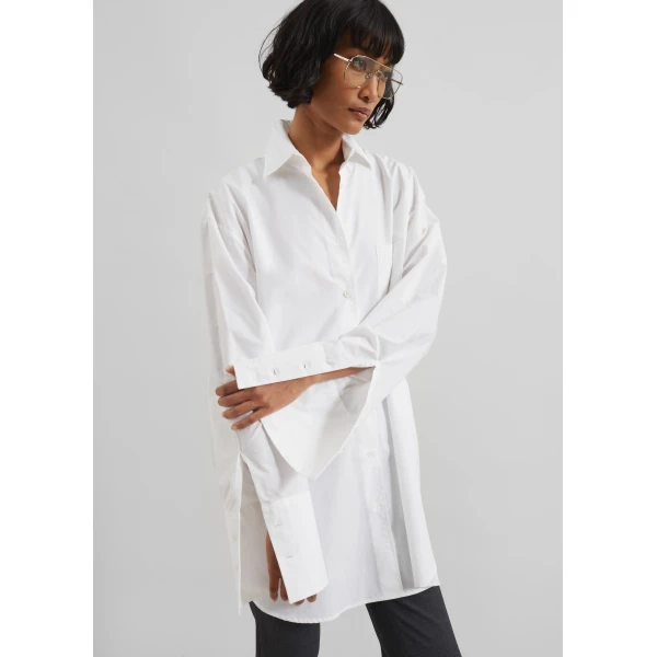 The Frankie Shop Helen Organic Cotton Long Shirt - White - Oversized Minimalist Tops in White - Shop at Luxury Shoes 