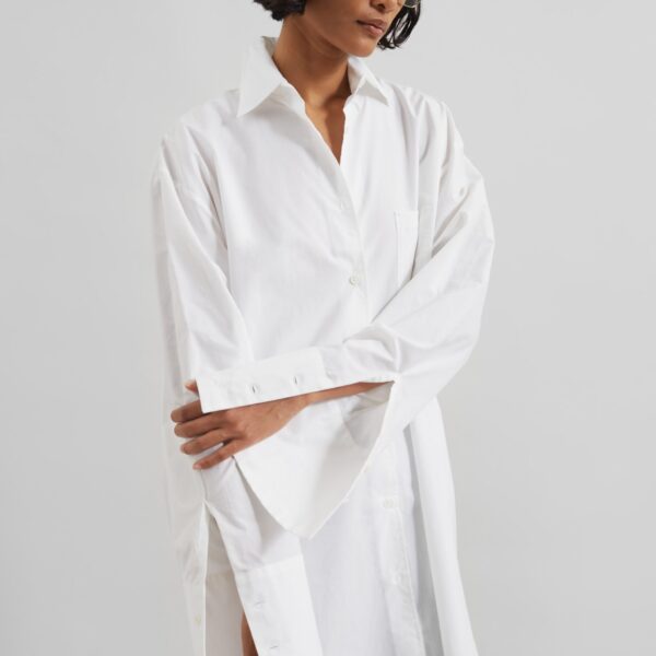 The Frankie Shop Helen Organic Cotton Long Shirt – White, view 2