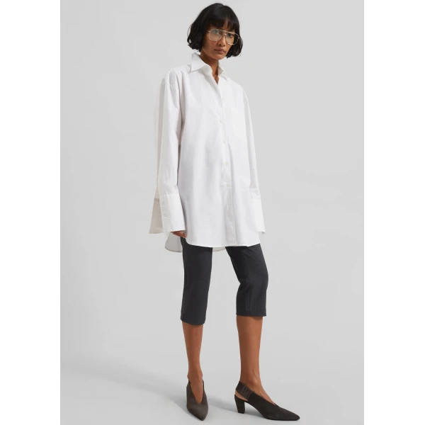 The Frankie Shop Helen Organic Cotton Long Shirt - White - Oversized Minimalist Tops in White - Shop at Luxury Shoes 