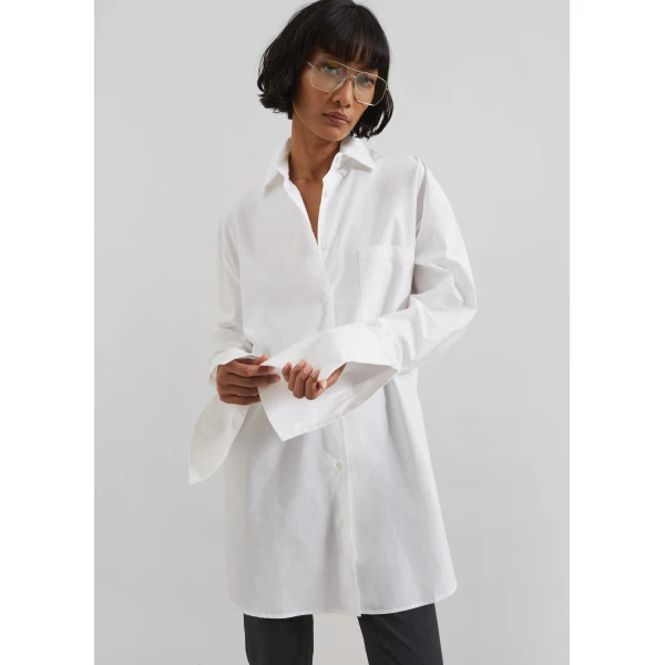 The Frankie Shop Helen Organic Cotton Long Shirt - White - Oversized Minimalist Tops in White - Shop at Luxury Shoes 