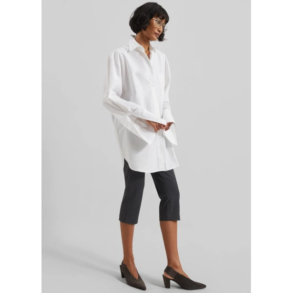The Frankie Shop Helen Organic Cotton Long Shirt - White - Oversized Minimalist Tops in White - Shop at Luxury Shoes 