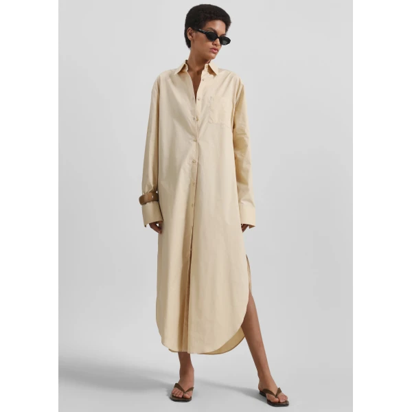 The Frankie Shop Helena Shirt Dress - Beige - Oversized Minimalist Dresses in Beige - Shop at Luxury Shoes 