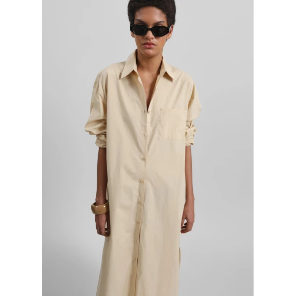 The Frankie Shop Helena Shirt Dress - Beige - Oversized Minimalist Dresses in Beige - Shop at Luxury Shoes 