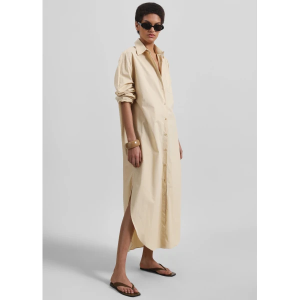 The Frankie Shop Helena Shirt Dress - Beige - Oversized Minimalist Dresses in Beige - Shop at Luxury Shoes 