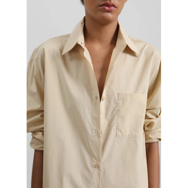 The Frankie Shop Helena Shirt Dress - Beige - Oversized Minimalist Dresses in Beige - Shop at Luxury Shoes 